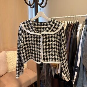 Black and White Houndstooth Cropped Jacket